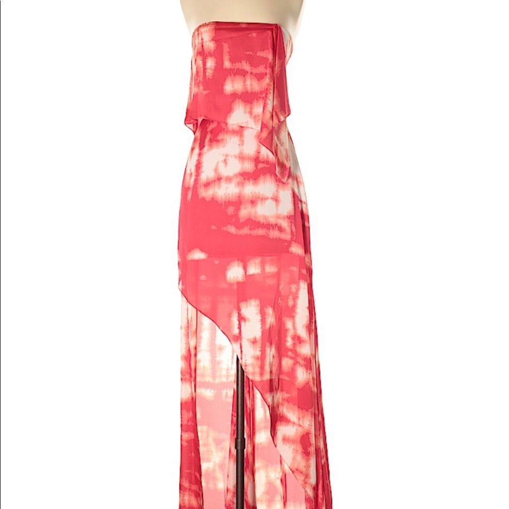 BCBG Maxazria red tiedye strapless maxi dress